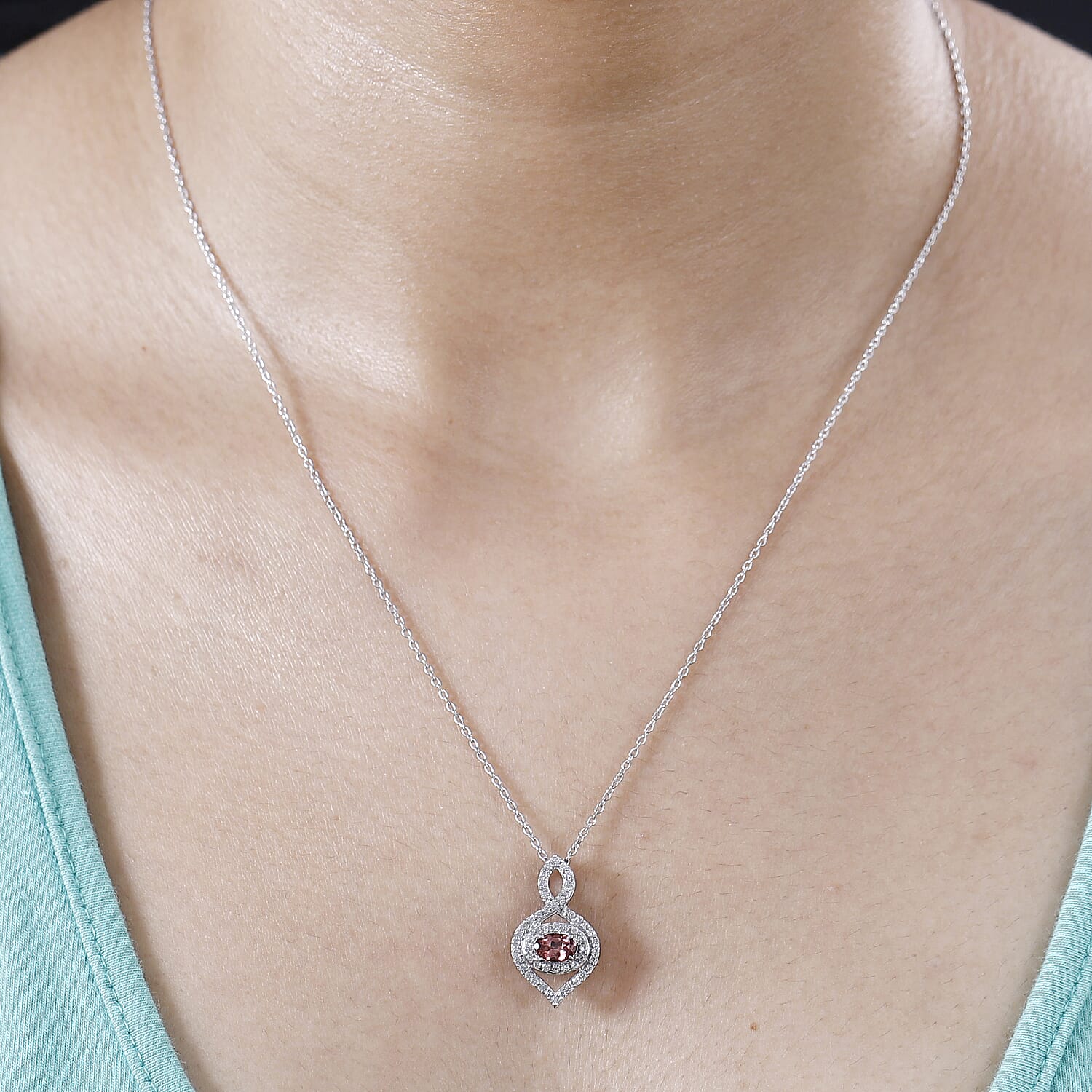 Tanzanian Blush Garnet & Natural Zircon Pendant with Chain (Size 20) in Rhodium Overlay Sterling Silver 1.68 Ct