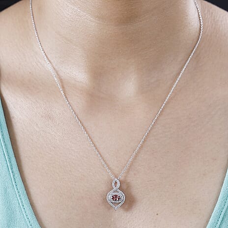 Tanzanian Blush Garnet & Natural Zircon Pendant with Chain (Size 20) in Rhodium Overlay Sterling Silver 1.68 Ct