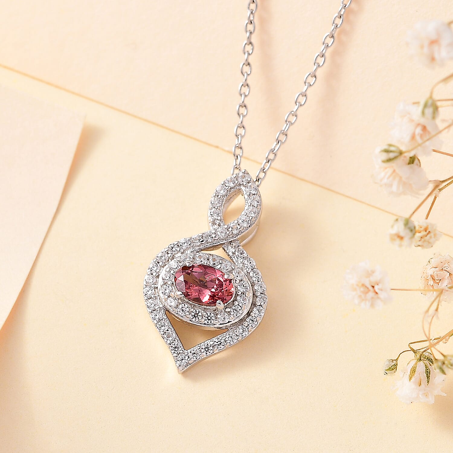 Tanzanian Blush Garnet & Natural Zircon Pendant with Chain (Size 20) in Rhodium Overlay Sterling Silver 1.68 Ct
