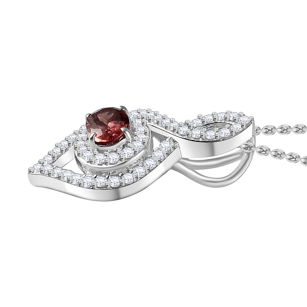 Tanzanian Blush Garnet & Natural Zircon Pendant with Chain (Size 20) in Rhodium Overlay Sterling Silver 1.68 Ct