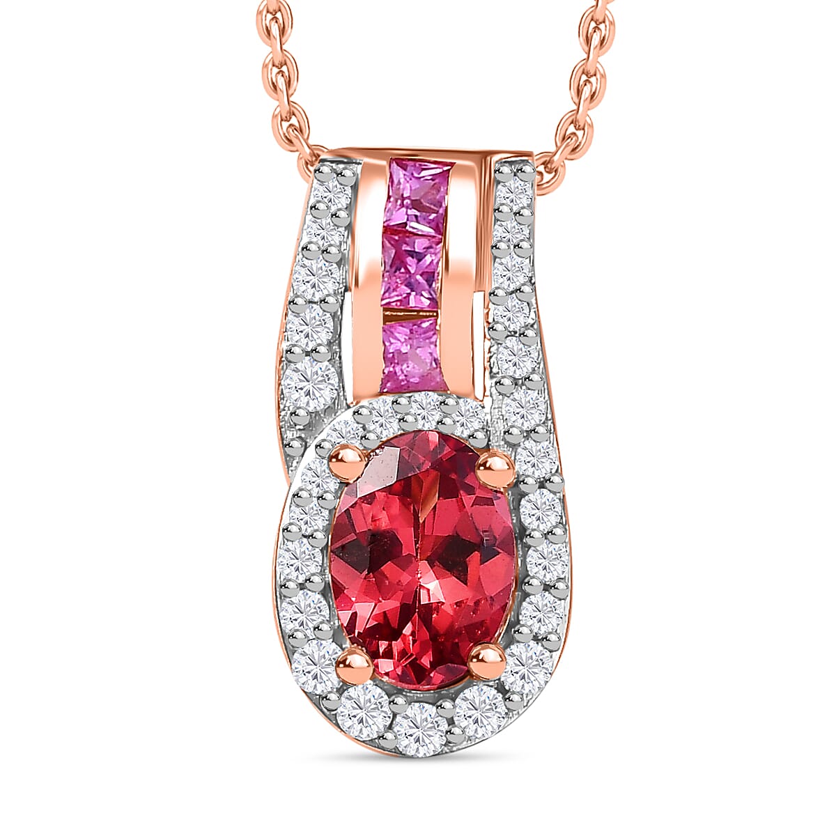 Tanzanian Blush Garnet, Natural Zircon & Pink Sapphire Pendant with Chain (Size 20) in 18K Vermeil Rose Gold Plated Sterling Silver 1.83 Ct.