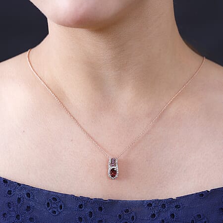 Tanzanian Blush Garnet, Natural Zircon and Pink Sapphire Halo Pendant with Chain (Size 20) in 18K Rose Gold Vermeil Plated Sterling Silver Tanzanian Blush Garnet, Natural Zircon and Pink Sapphire Halo Pendant with Chain (Size 20) in 18K Rose Gold Vermeil Plated Sterling Silver