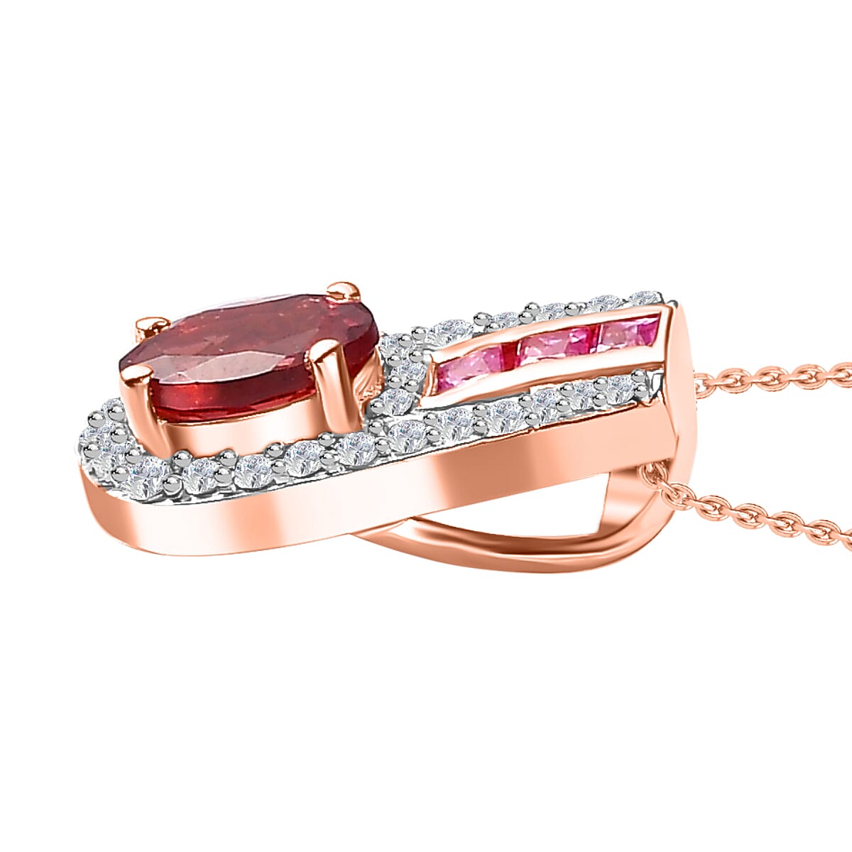 Tanzanian Blush Garnet, Natural Zircon & Pink Sapphire Pendant with Chain (Size 20) in 18K Vermeil Rose Gold Plated Sterling Silver 1.83 Ct.
