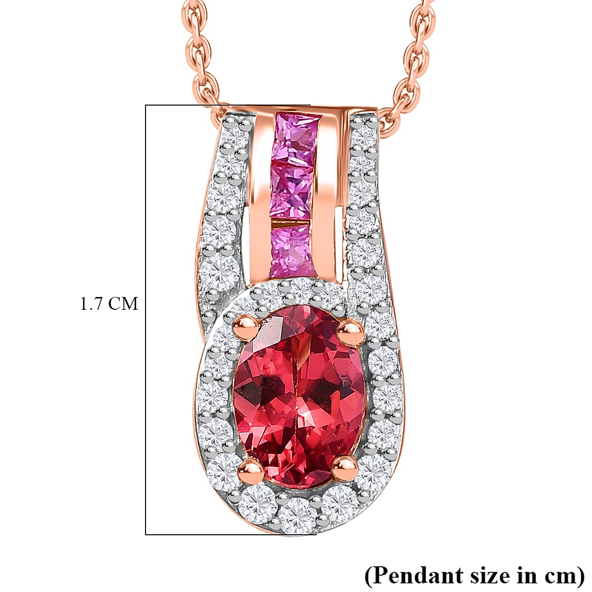 Tanzanian Blush Garnet, Natural Zircon & Pink Sapphire Pendant with Chain (Size 20) in 18K Vermeil Rose Gold Plated Sterling Silver 1.83 Ct.