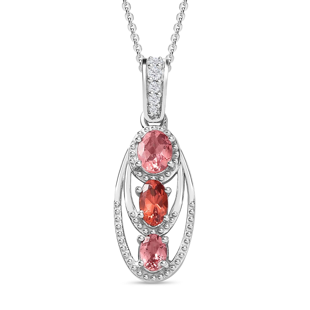 Tanzanian Blush Garnet & Natural Zircon Pendant with Chain (Size 20) in Rhodium Overlay Sterling Silver 1.08 Ct