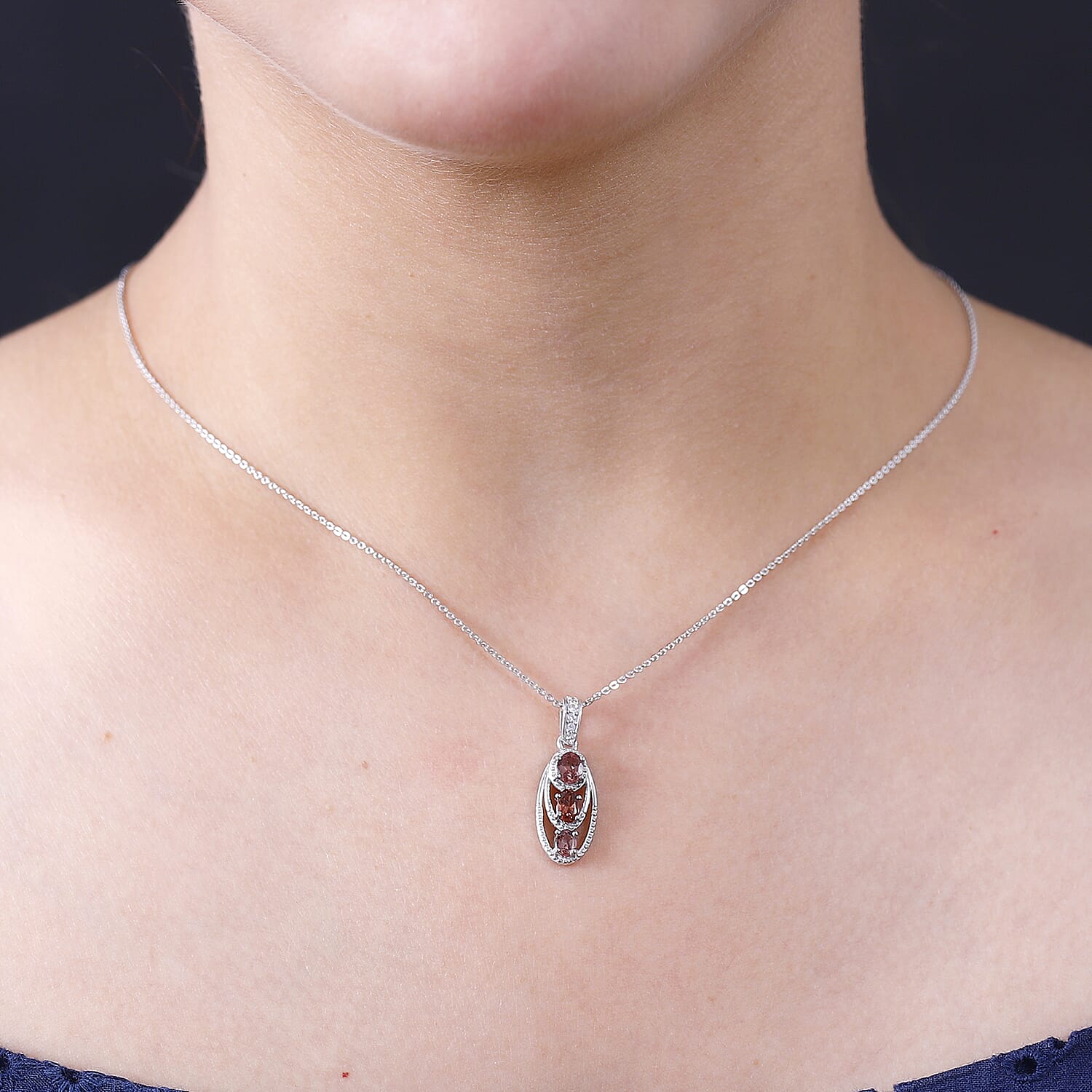 Tanzanian Blush Garnet & Natural Zircon Pendant with Chain (Size 20) in Rhodium Overlay Sterling Silver 1.08 Ct