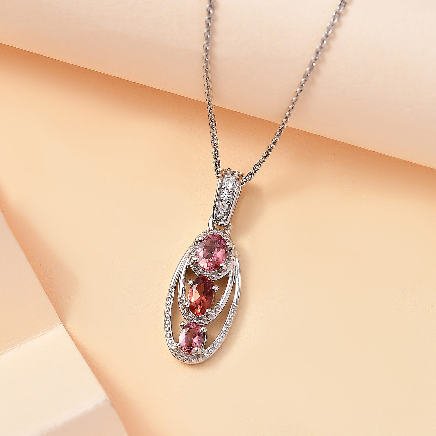 Tanzanian Blush Garnet & Natural Zircon Pendant with Chain (Size 20) in Rhodium Overlay Sterling Silver 1.08 Ct