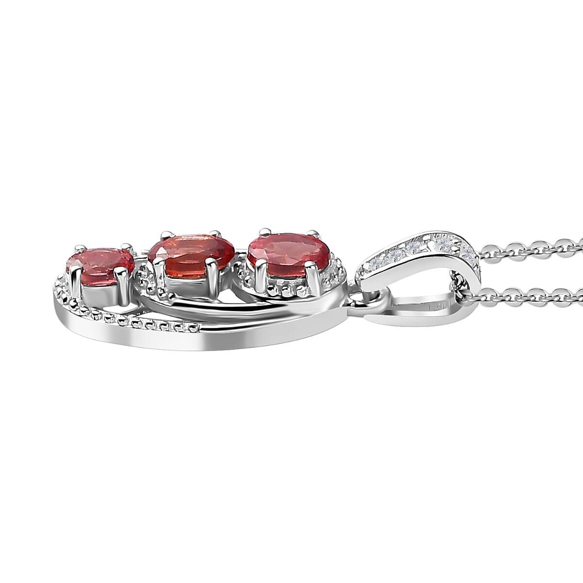 Tanzanian Blush Garnet & Natural Zircon Pendant with Chain (Size 20) in Rhodium Overlay Sterling Silver 1.08 Ct