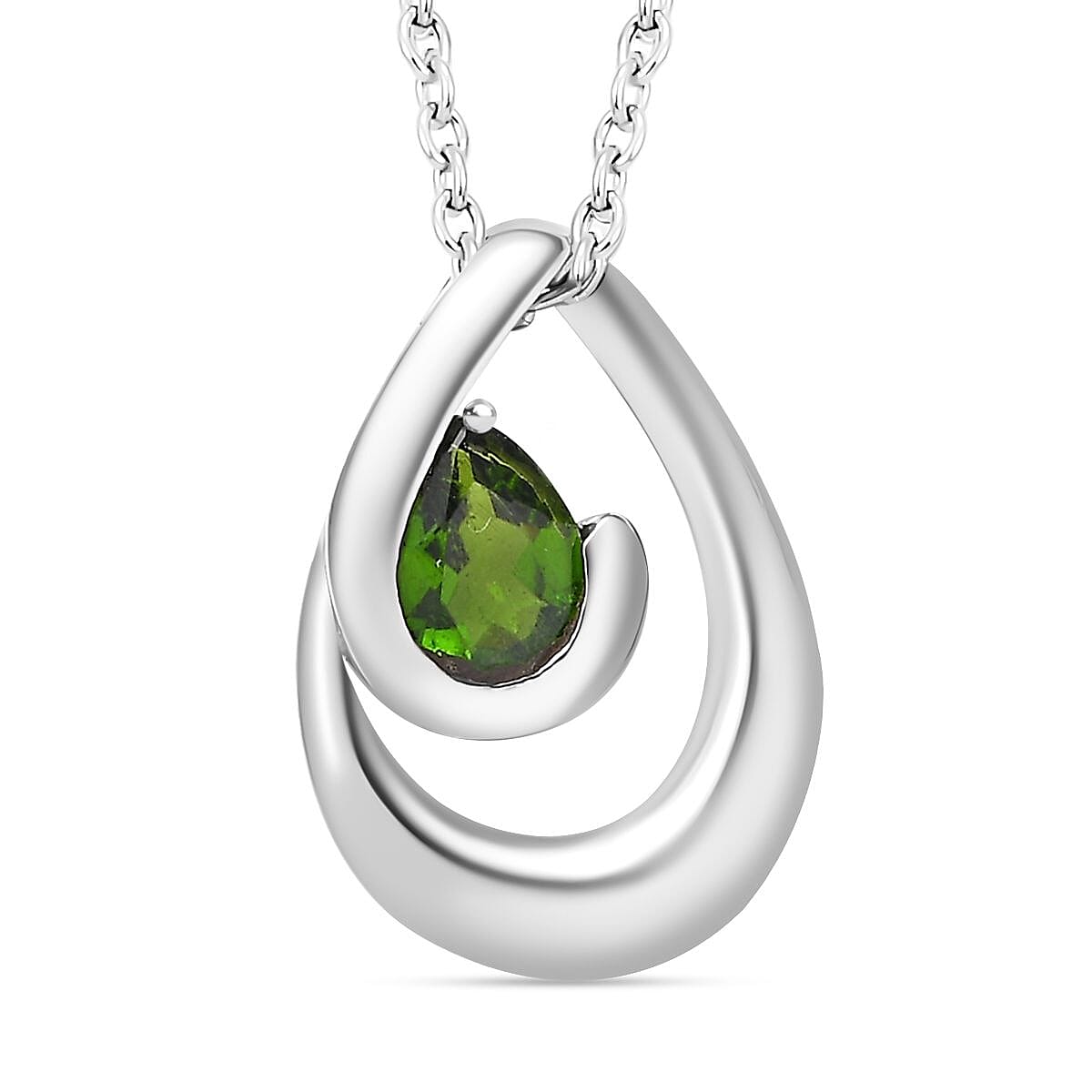 Natural Chrome Diopside Pendant with Chain (Size 20) in rhodium Sterling Silver 1.000 Ct.