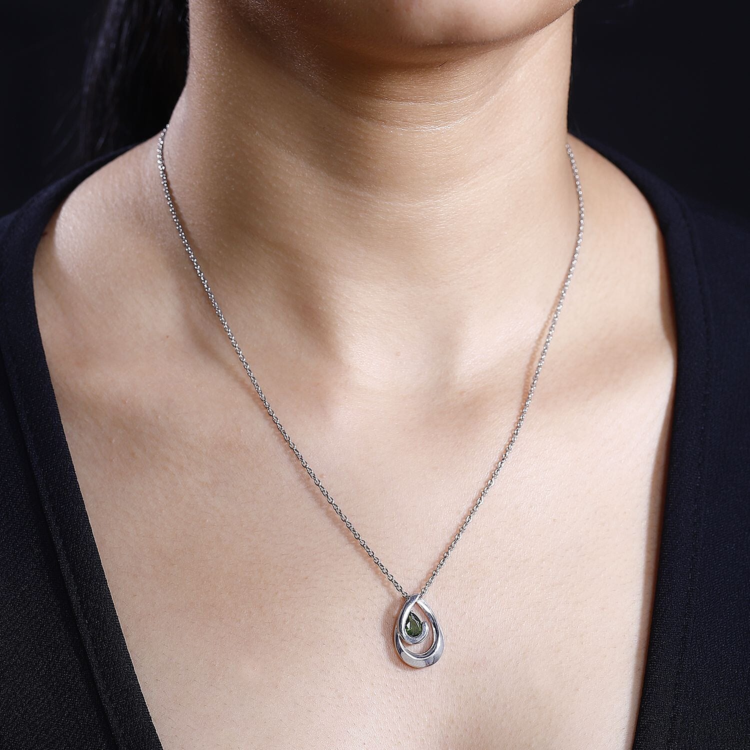 Natural Chrome Diopside Pendant with Chain (Size 20) in rhodium Sterling Silver 1.000 Ct.