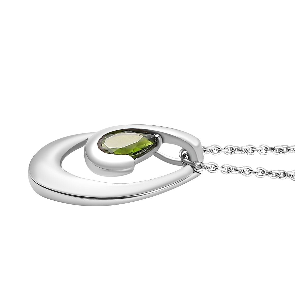 Natural Chrome Diopside Pendant with Chain (Size 20) in rhodium Sterling Silver 1.000 Ct.