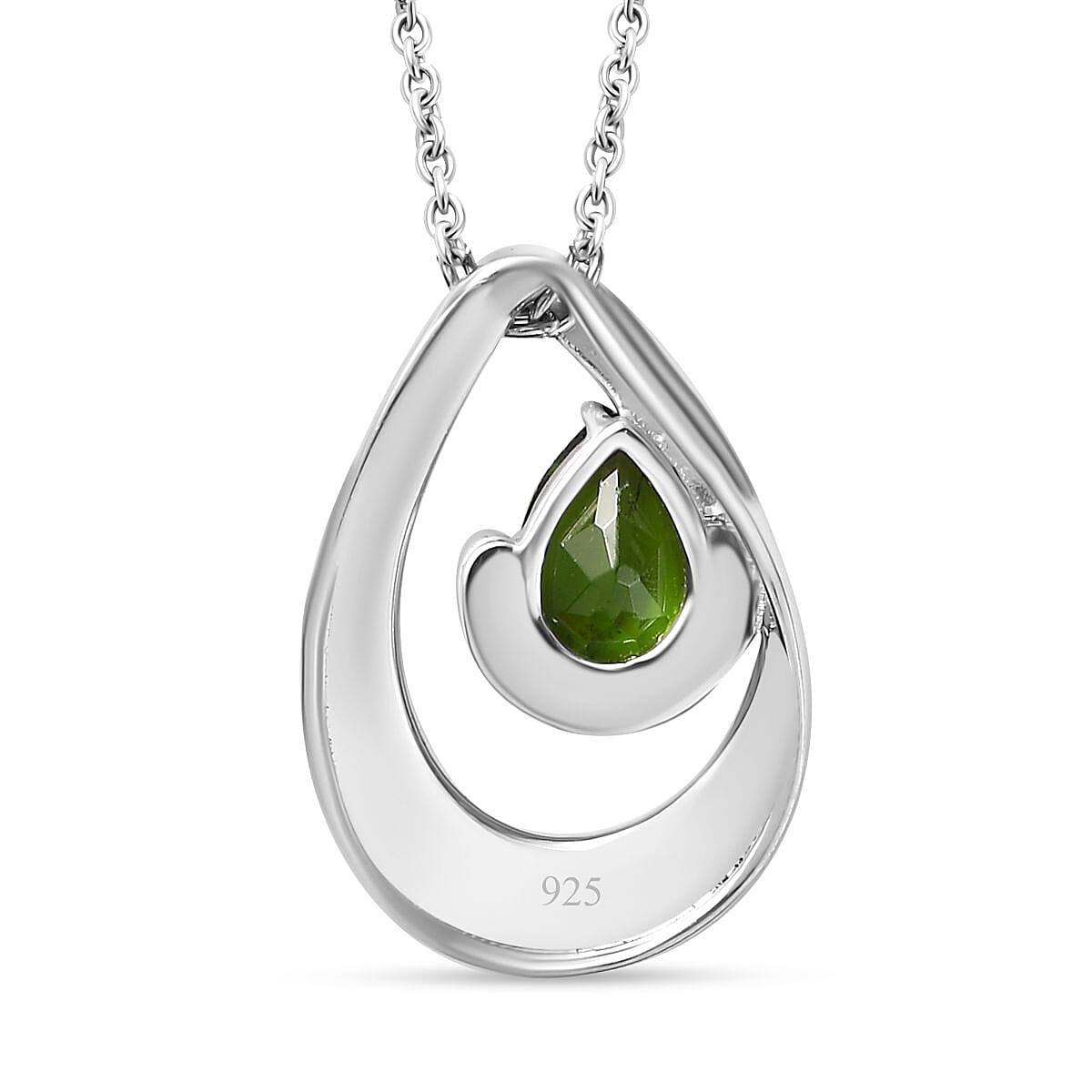 Natural Chrome Diopside Pendant with Chain (Size 20) in rhodium Sterling Silver 1.000 Ct.