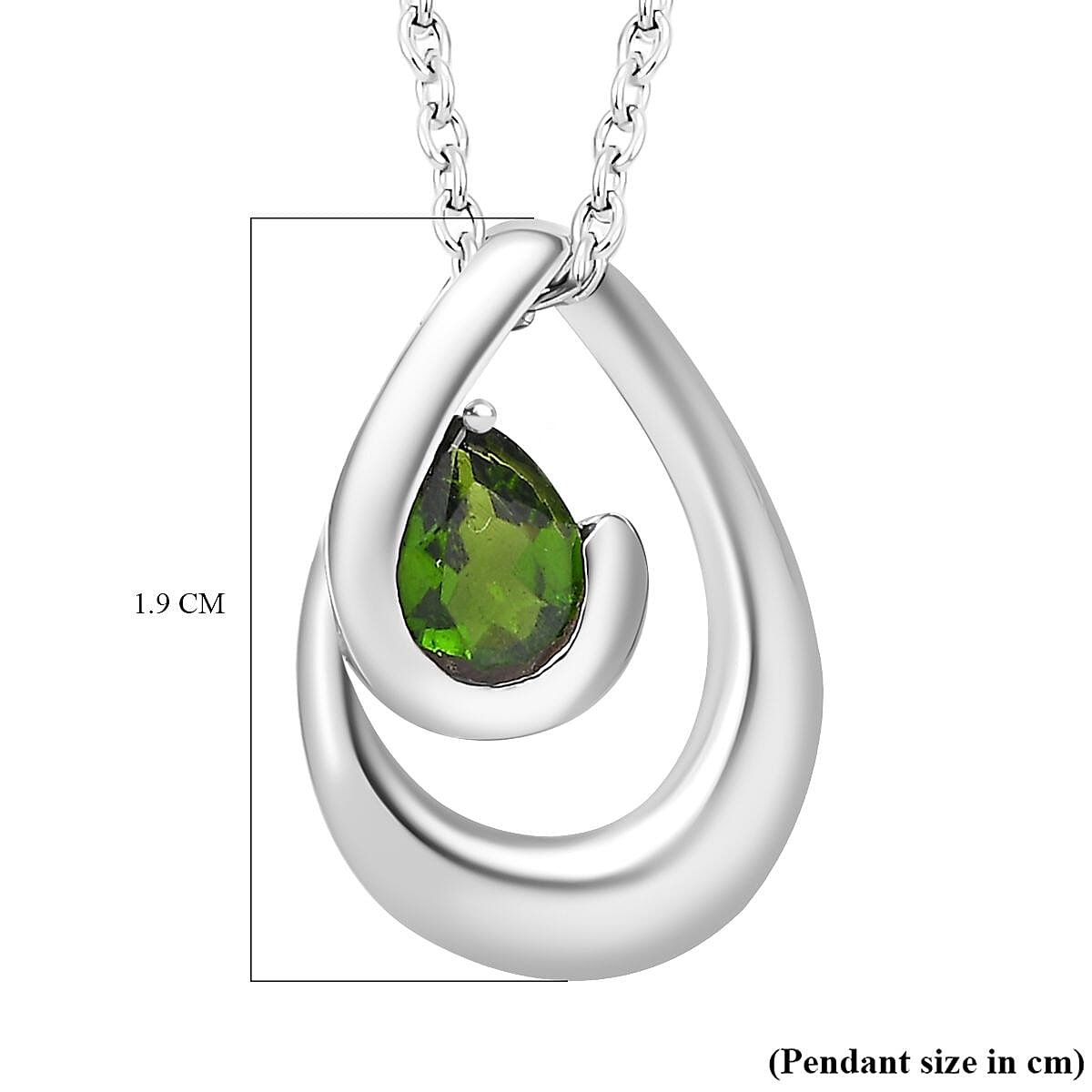 Natural Chrome Diopside Pendant with Chain (Size 20) in rhodium Sterling Silver 1.000 Ct.