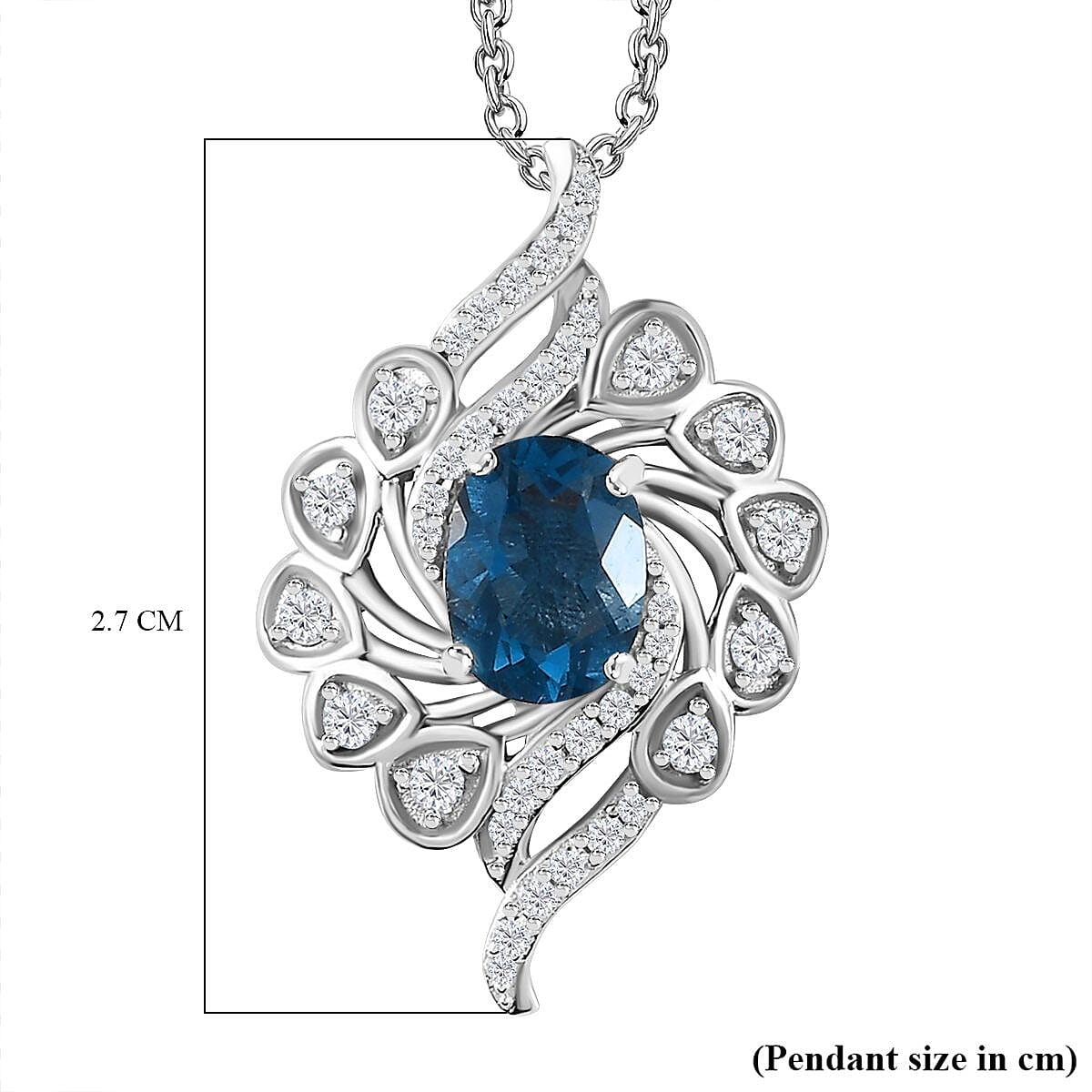 Belgian Teal Fluorite & Natural Zircon Floral Pendant with Chain (Size 20) in Rhodium Overlay Sterling Silver 2.23 Ct