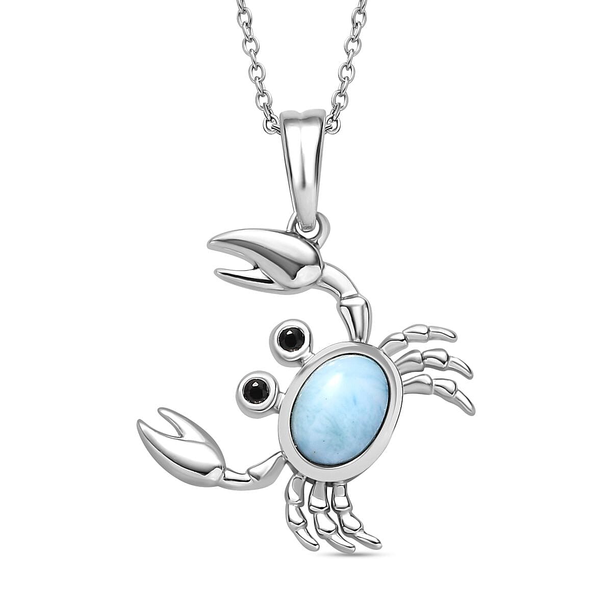 GP Sealife Collection - Larimar & Boi Ploi Black Spinel Pendant with Chain (Size 20) in Rhodium Overlay Sterling Silver 1.22 Ct.