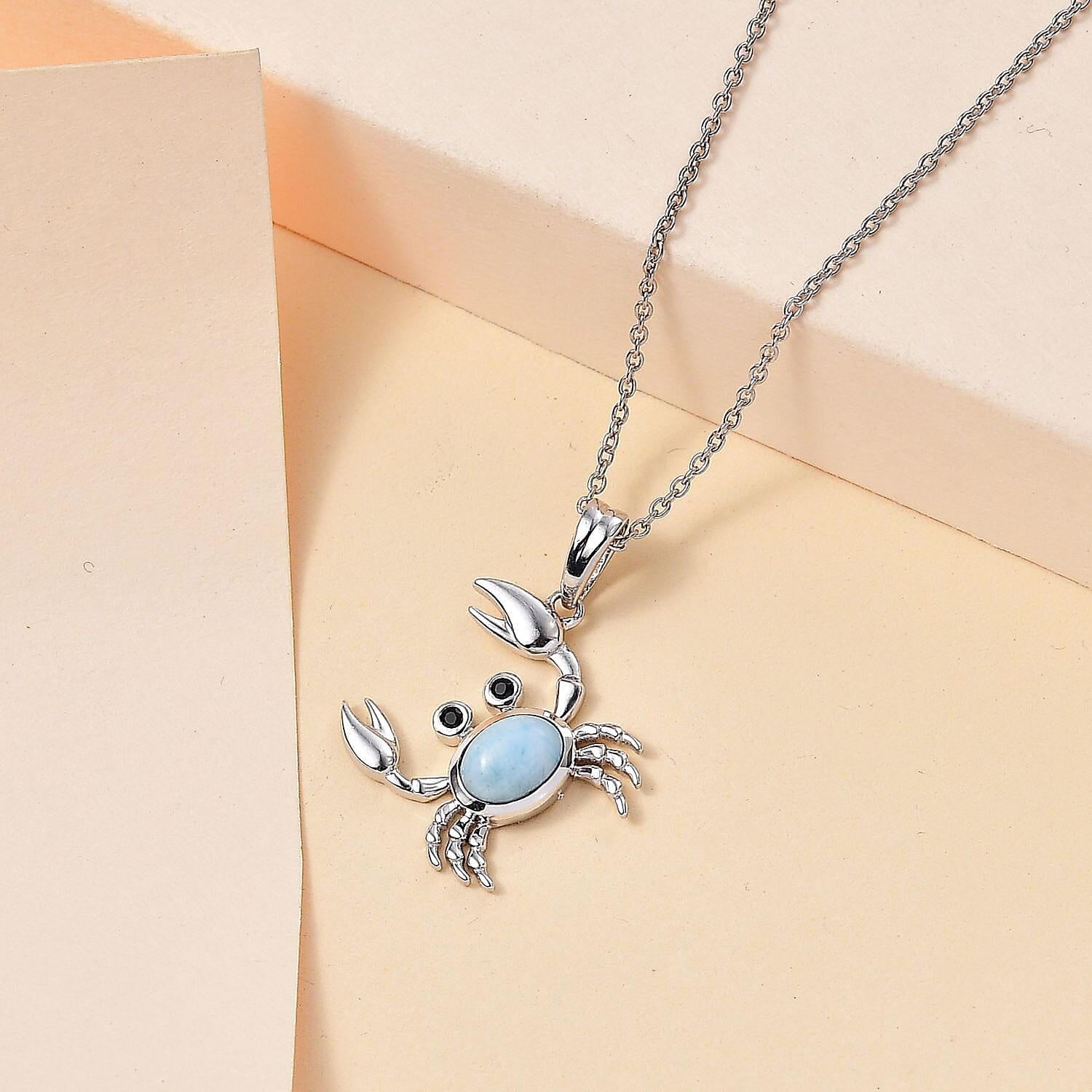 GP Sealife Collection - Larimar & Boi Ploi Black Spinel Pendant with Chain (Size 20) in Rhodium Overlay Sterling Silver 1.22 Ct.