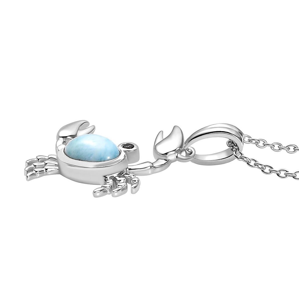 GP Sealife Collection - Larimar & Boi Ploi Black Spinel Pendant with Chain (Size 20) in Rhodium Overlay Sterling Silver 1.22 Ct.