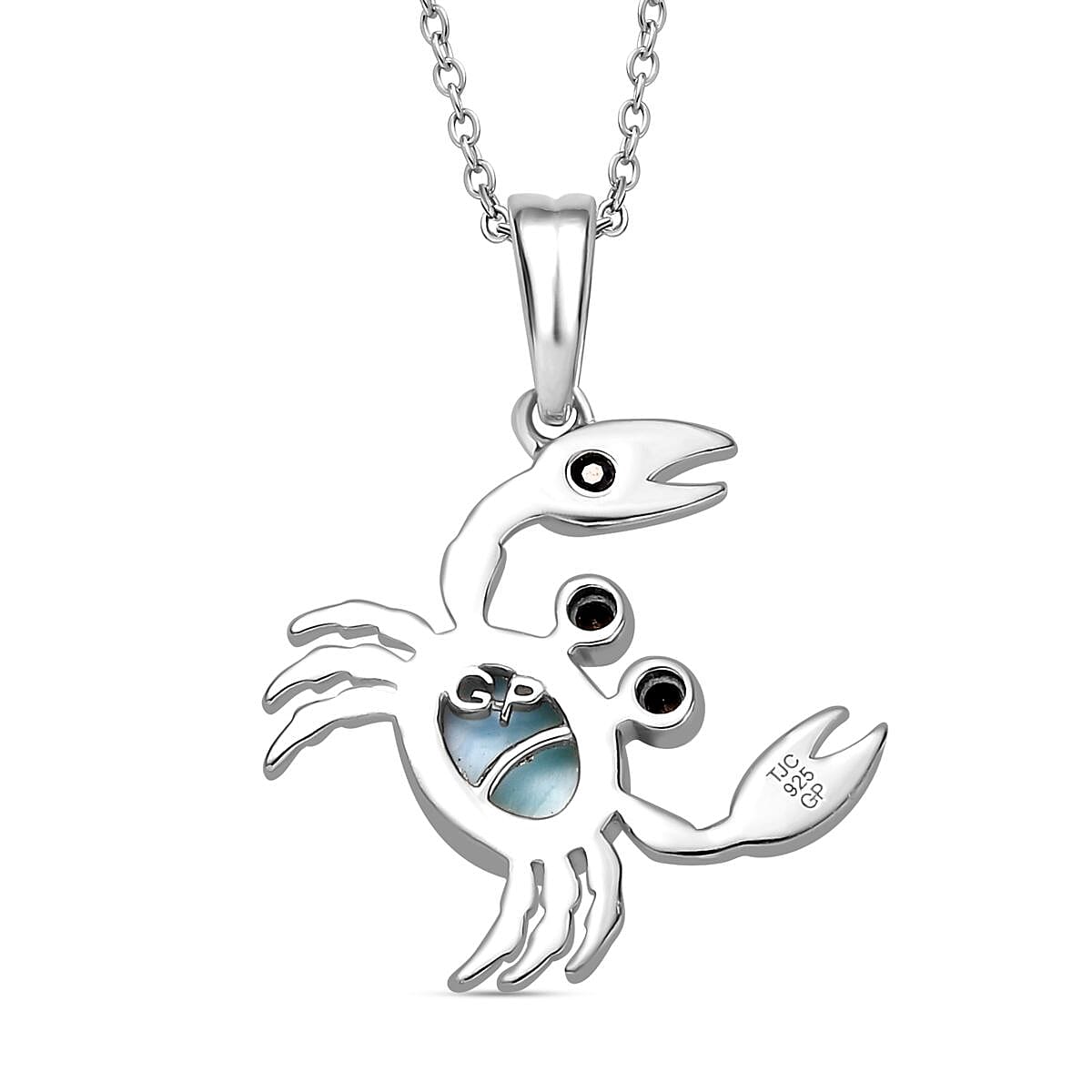 GP Sealife Collection - Larimar & Boi Ploi Black Spinel Pendant with Chain (Size 20) in Rhodium Overlay Sterling Silver 1.22 Ct.