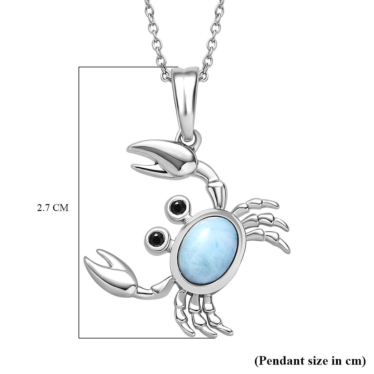 GP Sealife Collection - Larimar & Boi Ploi Black Spinel Pendant with Chain (Size 20) in Rhodium Overlay Sterling Silver 1.22 Ct.