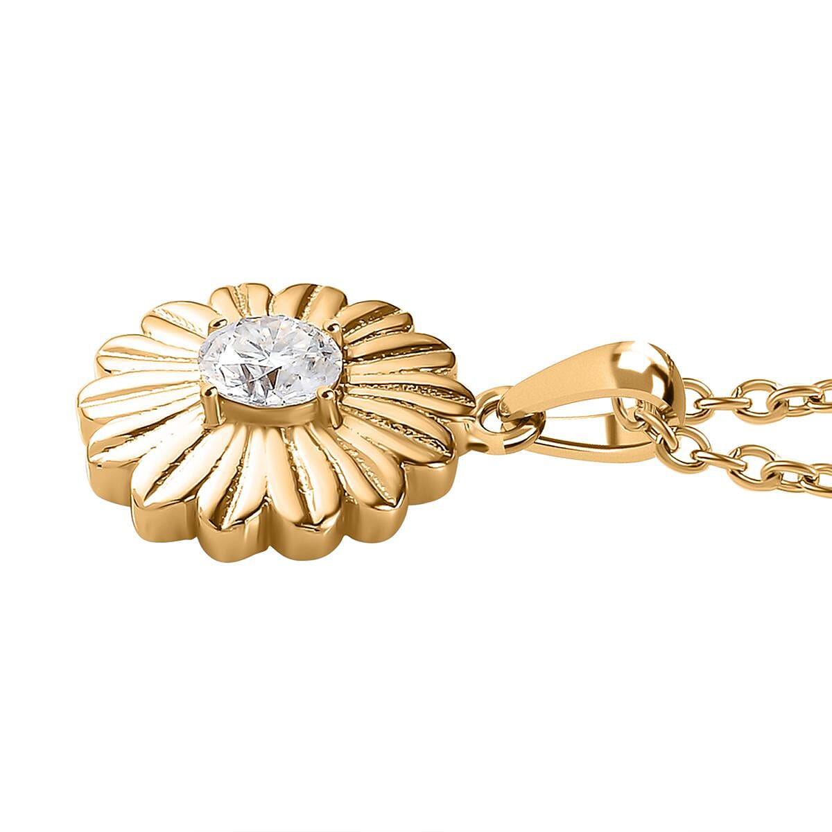 Moissanite Floral Pendant with Chain (Size 20) in 18K YG Vermeil & Rhodium Plated Sterling Silver