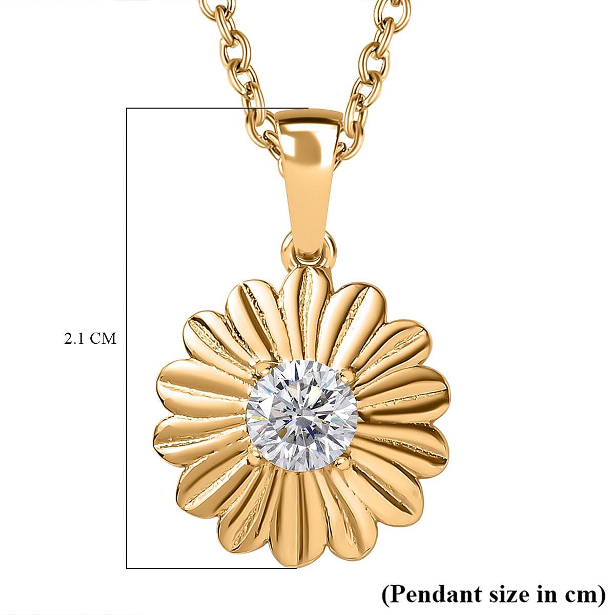 Moissanite Floral Pendant with Chain (Size 20) in 18K YG Vermeil & Rhodium Plated Sterling Silver