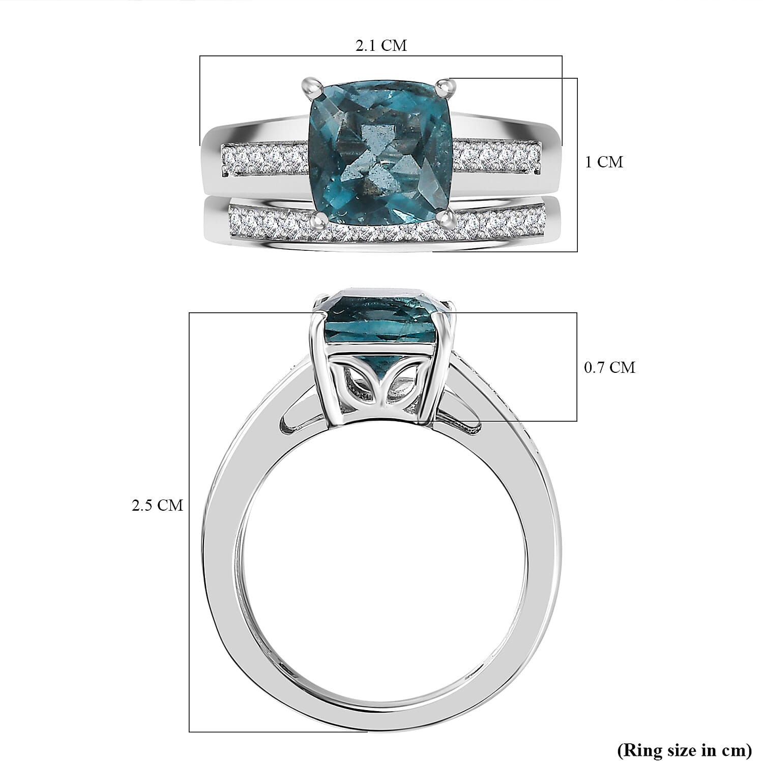 Set of 2 - BelgianTeal Fluorite & Natural Zircon Ring in Rhodium Overlay Sterling Silver 3.10 Ct