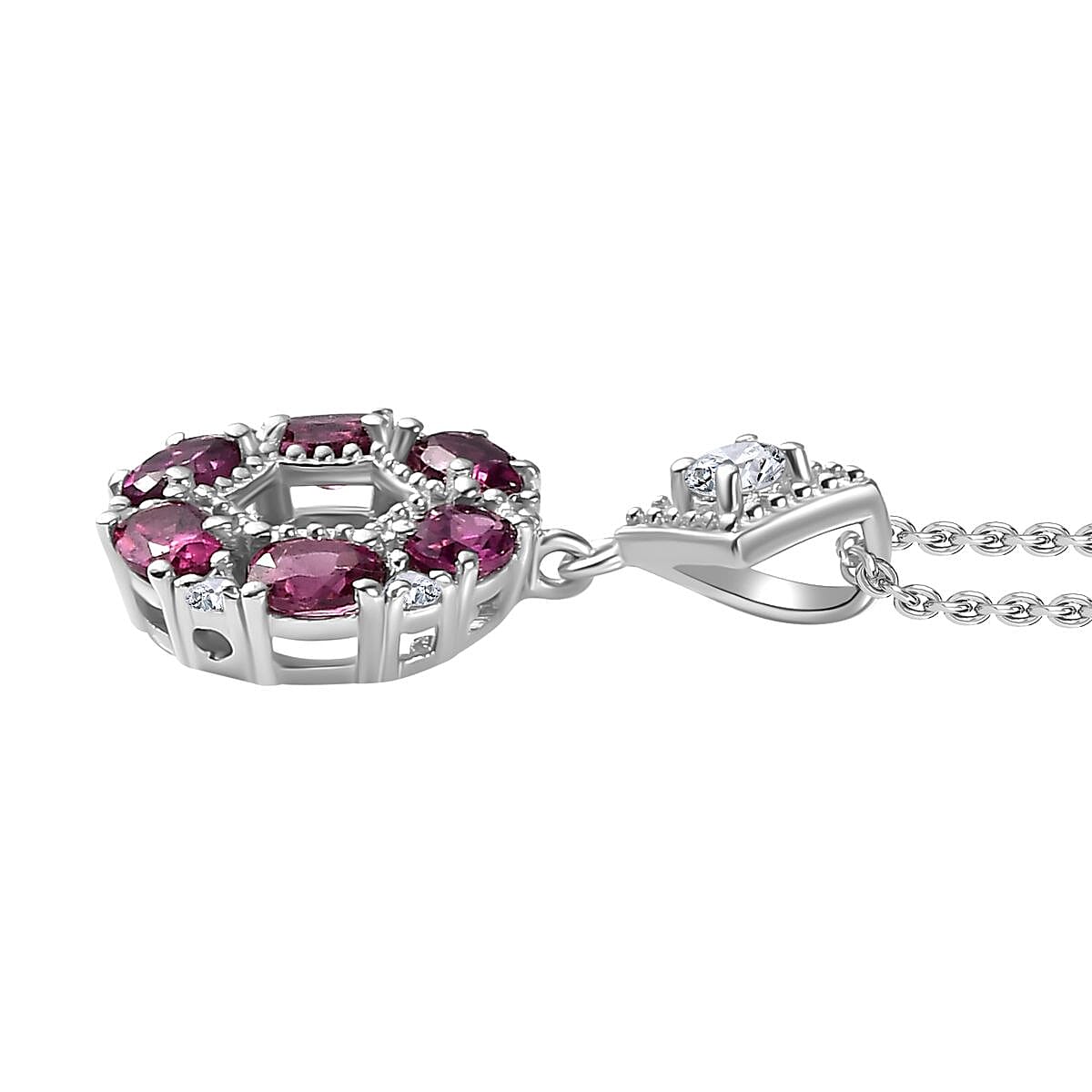 Tony Diniz Collection - Natural Ember Garnet, Natural White Zircon Pendant with Chain (Size 20) in Rhodium Overlay Sterling Silver 1.580  Ct.