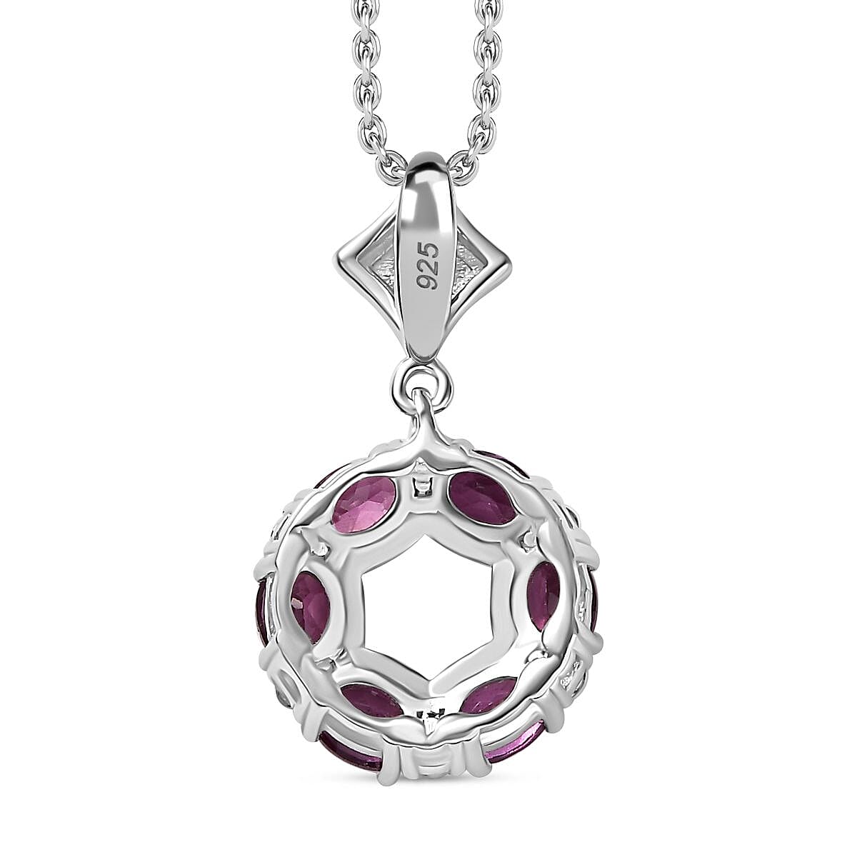 Tony Diniz Collection - Natural Ember Garnet, Natural White Zircon Pendant with Chain (Size 20) in Rhodium Overlay Sterling Silver 1.580  Ct.