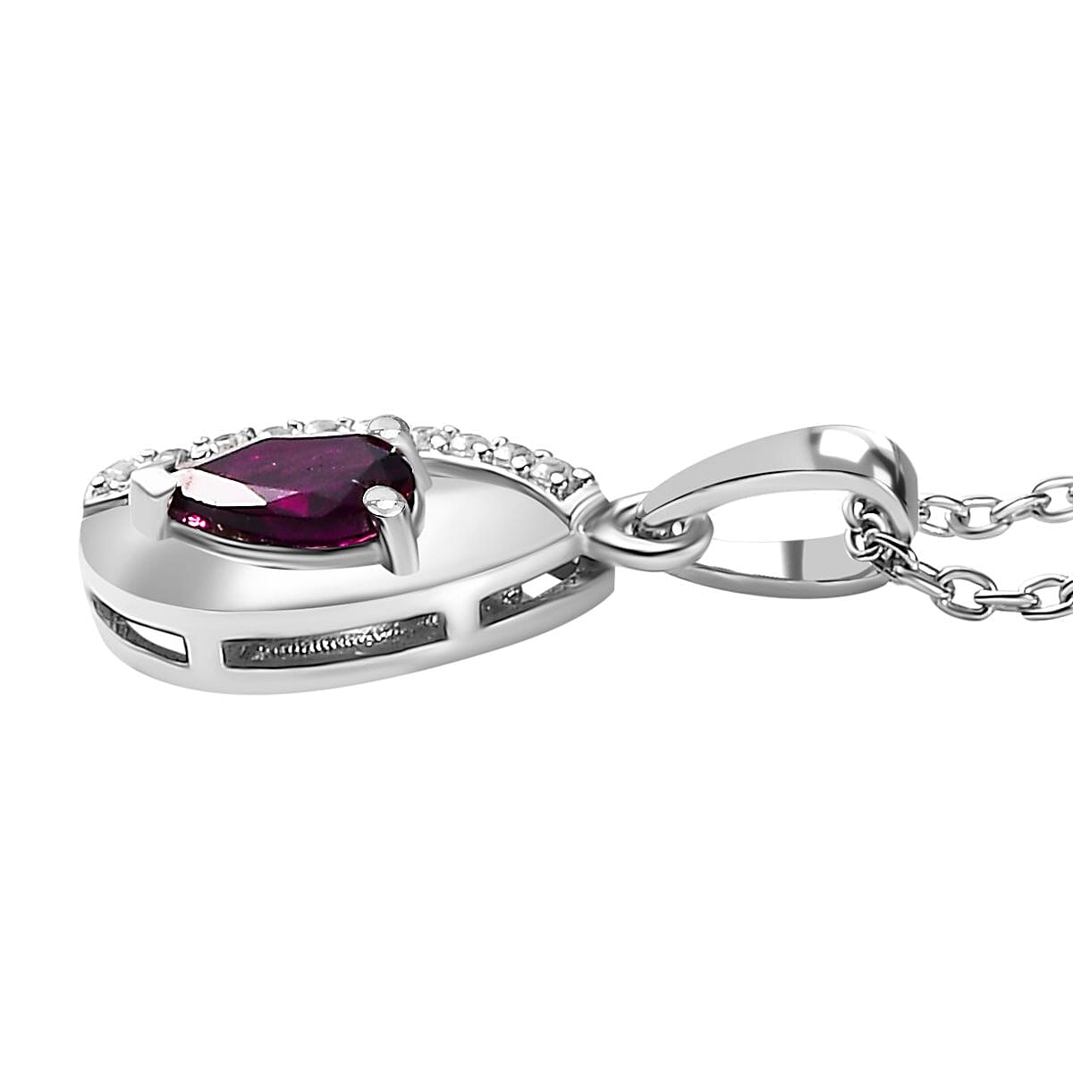 Tony Diniz Collection - Natural Ember Garnet & Natural White Zircon Pendant with Chain (Size 20) in Rhodium Overlay Sterling Silver
