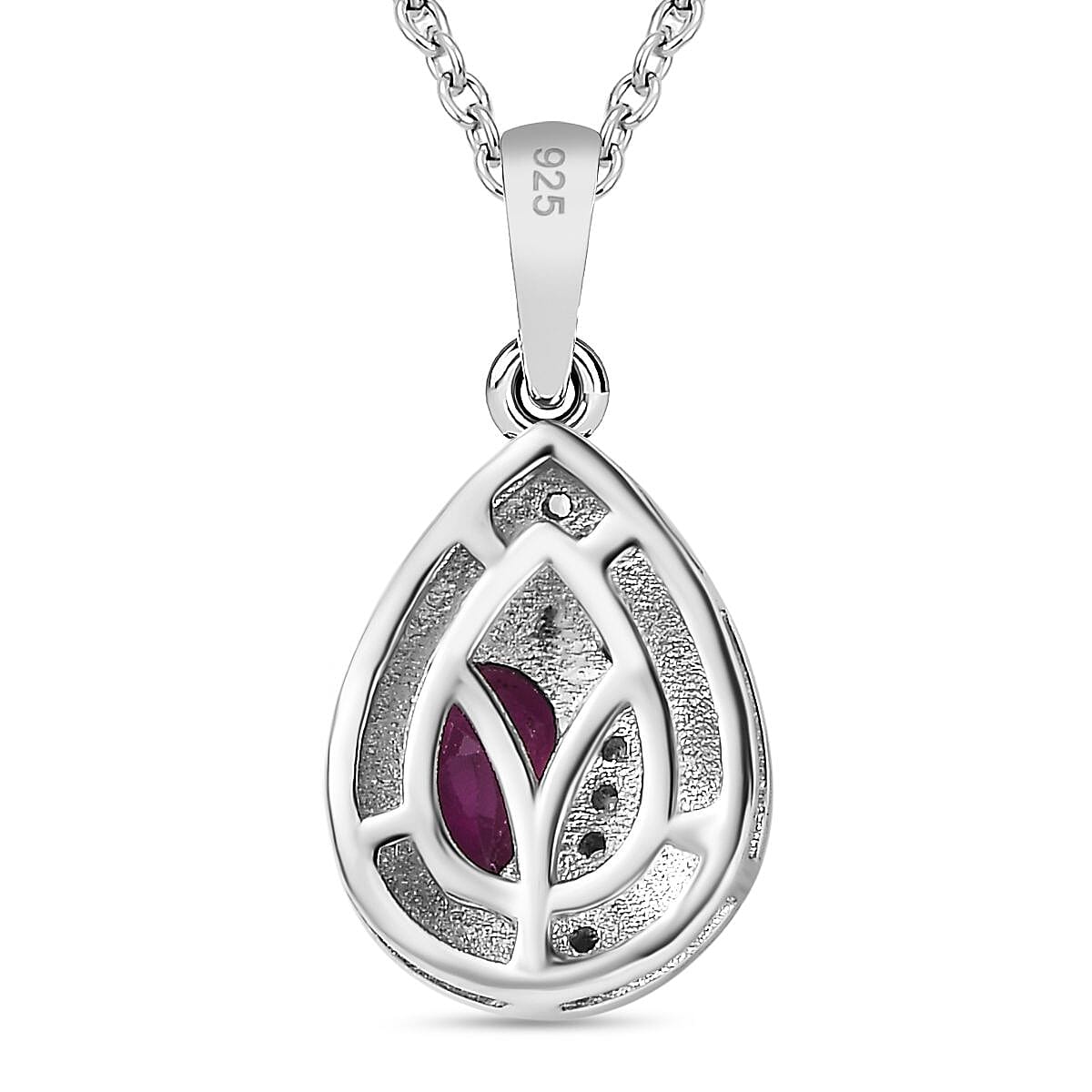 Tony Diniz Collection - Natural Ember Garnet & Natural White Zircon Pendant with Chain (Size 20) in Rhodium Overlay Sterling Silver