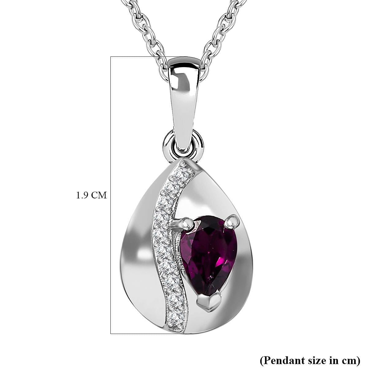 Tony Diniz Collection - Natural Ember Garnet & Natural White Zircon Pendant with Chain (Size 20) in Rhodium Overlay Sterling Silver
