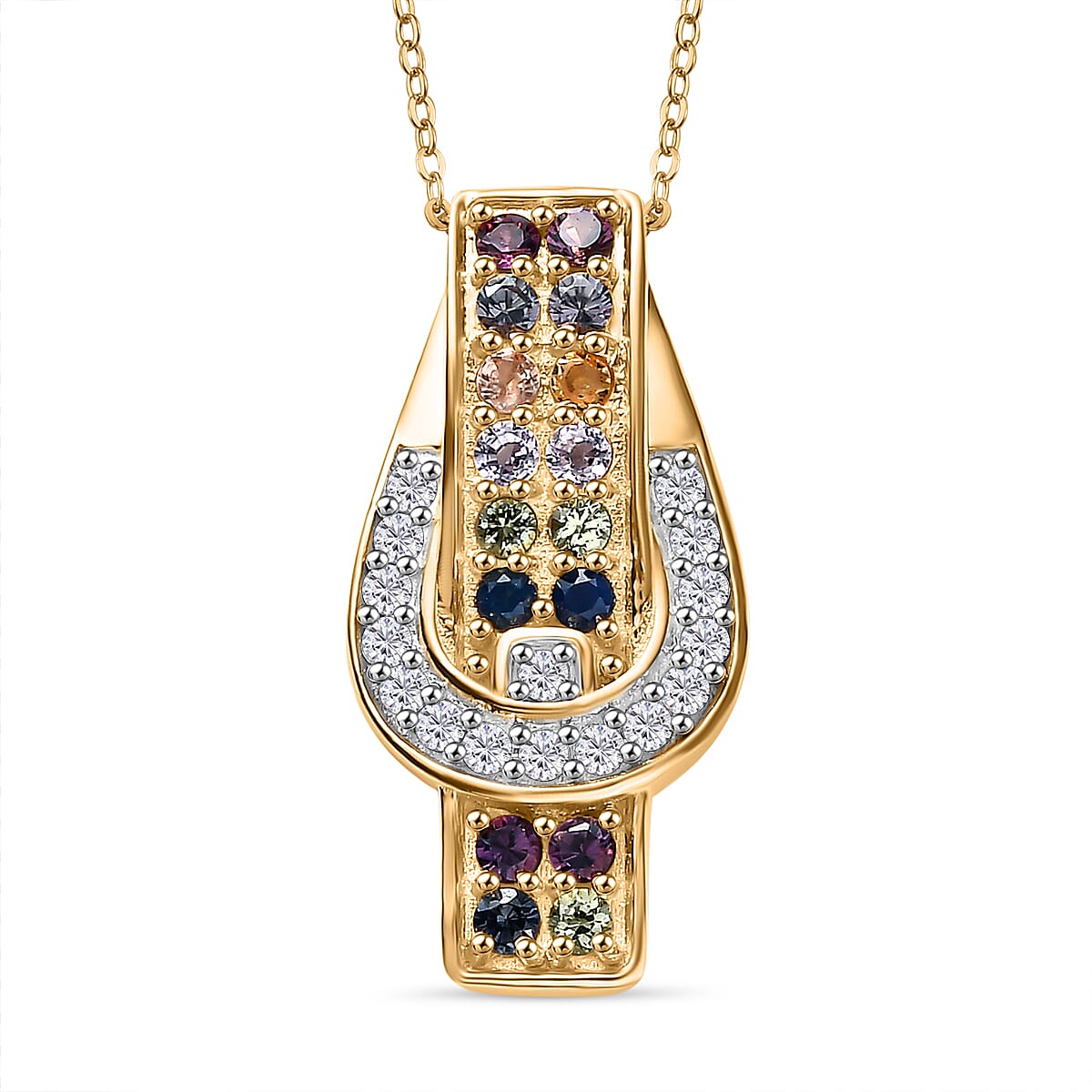 Multi Sapphire & Natural Zircon Pendant with Silver Chain (Size 20) in 18K Vermeil Yellow Gold Plated Sterling Silver 1.04 Ct