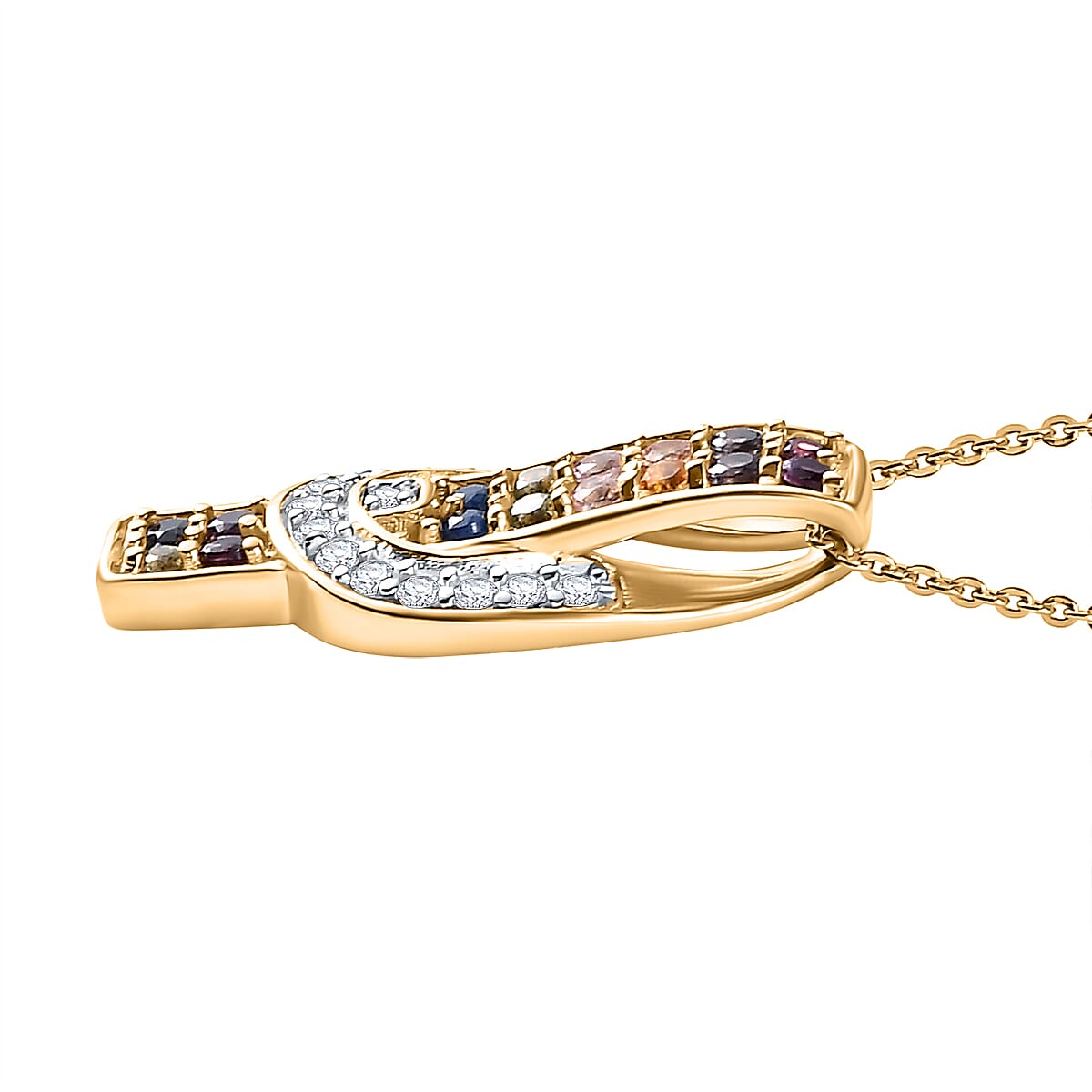 Multi Sapphire & Natural Zircon Pendant with Silver Chain (Size 20) in 18K Vermeil Yellow Gold Plated Sterling Silver 1.04 Ct