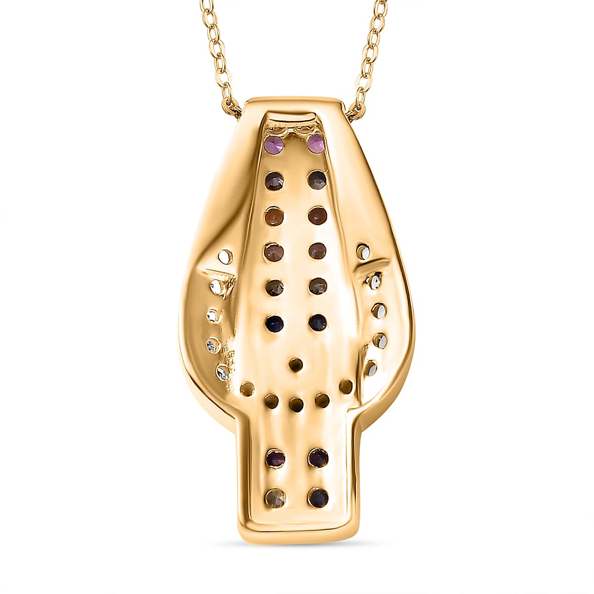 Multi Sapphire & Natural Zircon Pendant with Silver Chain (Size 20) in 18K Vermeil Yellow Gold Plated Sterling Silver 1.04 Ct