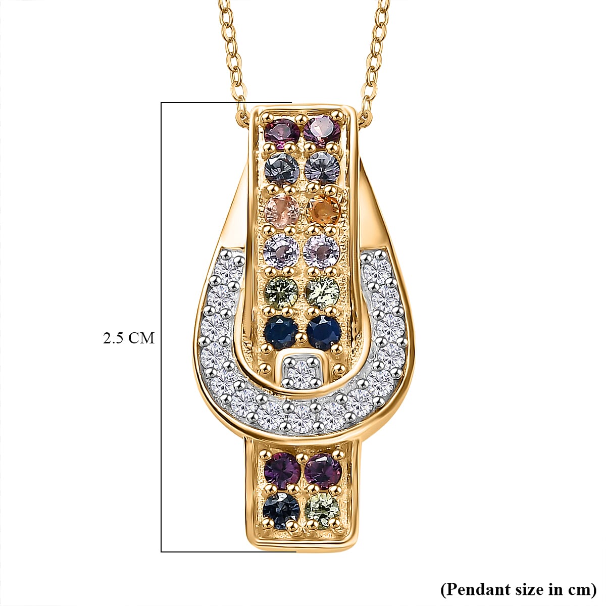 Multi Sapphire & Natural Zircon Pendant with Silver Chain (Size 20) in 18K Vermeil Yellow Gold Plated Sterling Silver 1.04 Ct