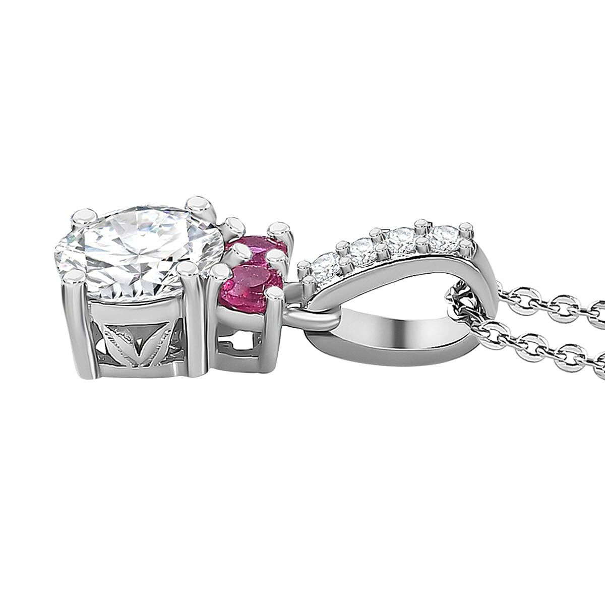 Moissanite,  African Ruby Pendant with Chain (Size 20) in rhodium Sterling Silver 0.38 ct  1.330  Ct.