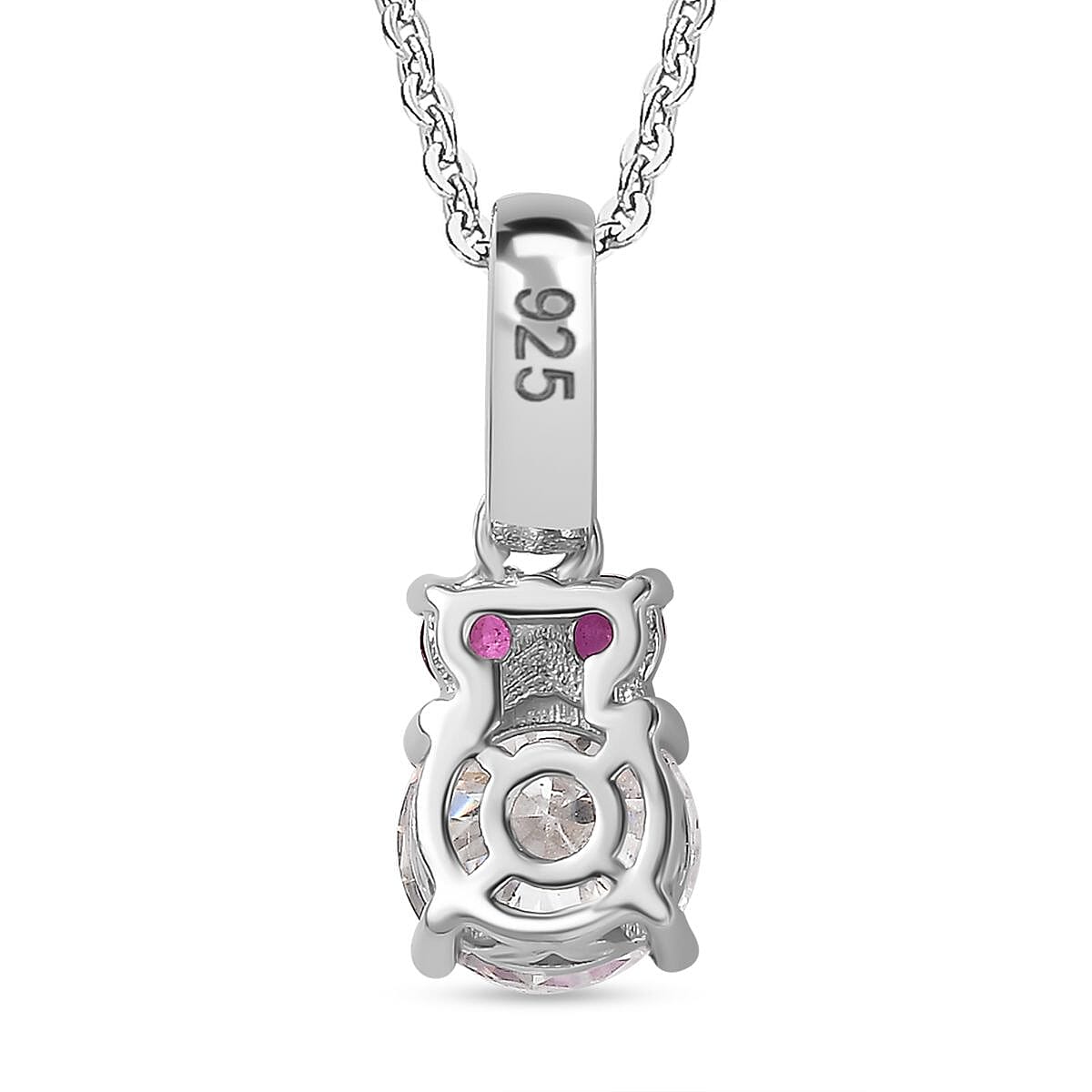Moissanite,  African Ruby Pendant with Chain (Size 20) in rhodium Sterling Silver 0.38 ct  1.330  Ct.