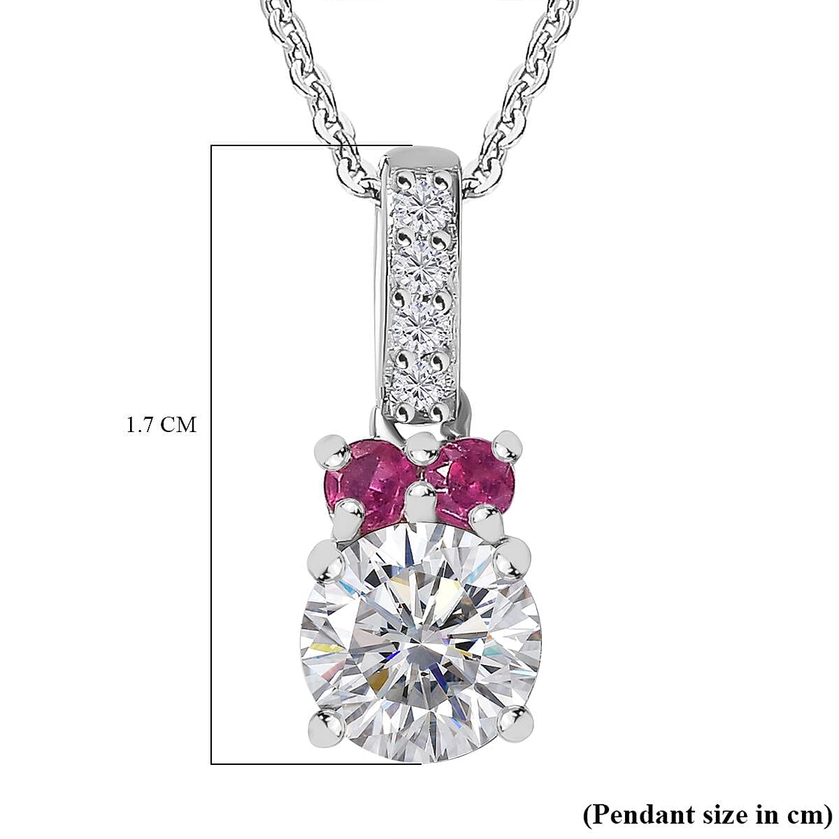 Moissanite,  African Ruby Pendant with Chain (Size 20) in rhodium Sterling Silver 0.38 ct  1.330  Ct.