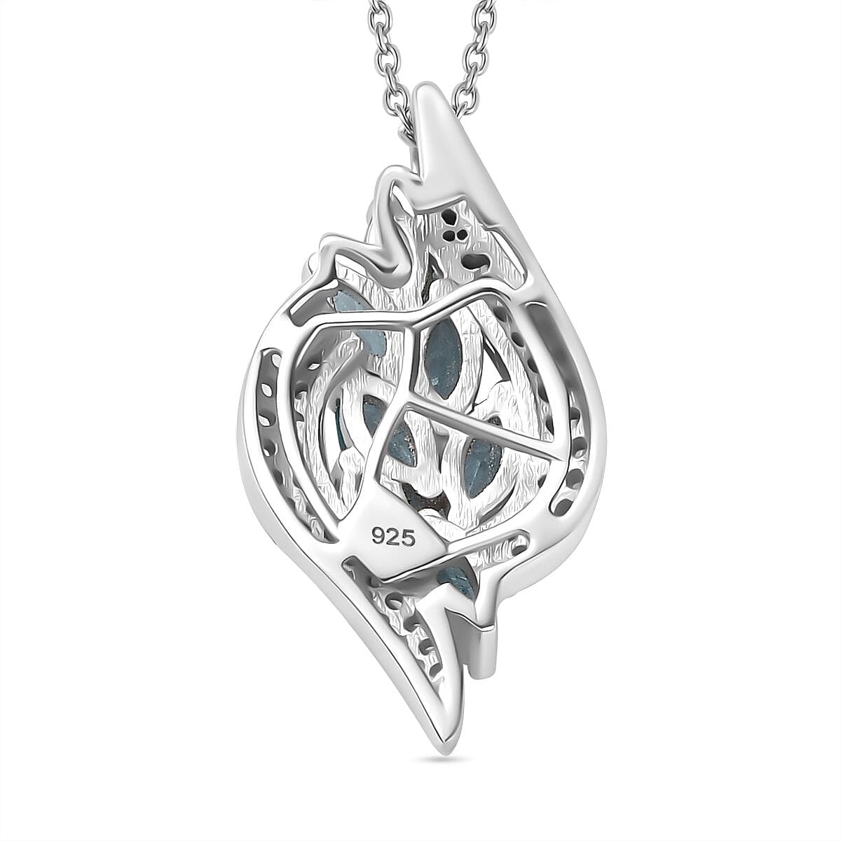 Blue Lagoon Apatite,  White Zircon Pendant with Chain (Size 20) in rhodium Sterling Silver,  Silver Wt. 5.2 Gms  1.470  Ct.
