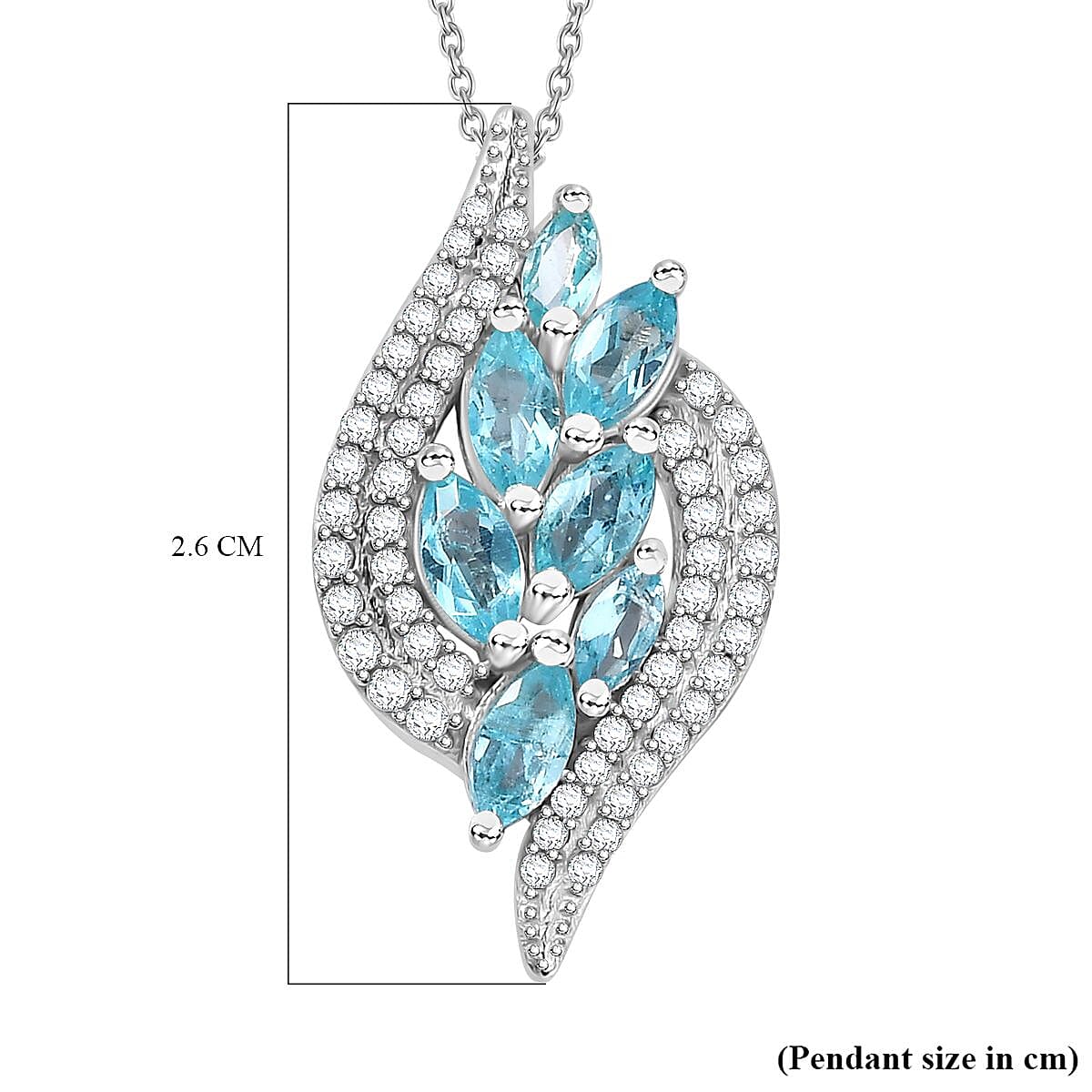 Blue Lagoon Apatite,  White Zircon Pendant with Chain (Size 20) in rhodium Sterling Silver,  Silver Wt. 5.2 Gms  1.470  Ct.