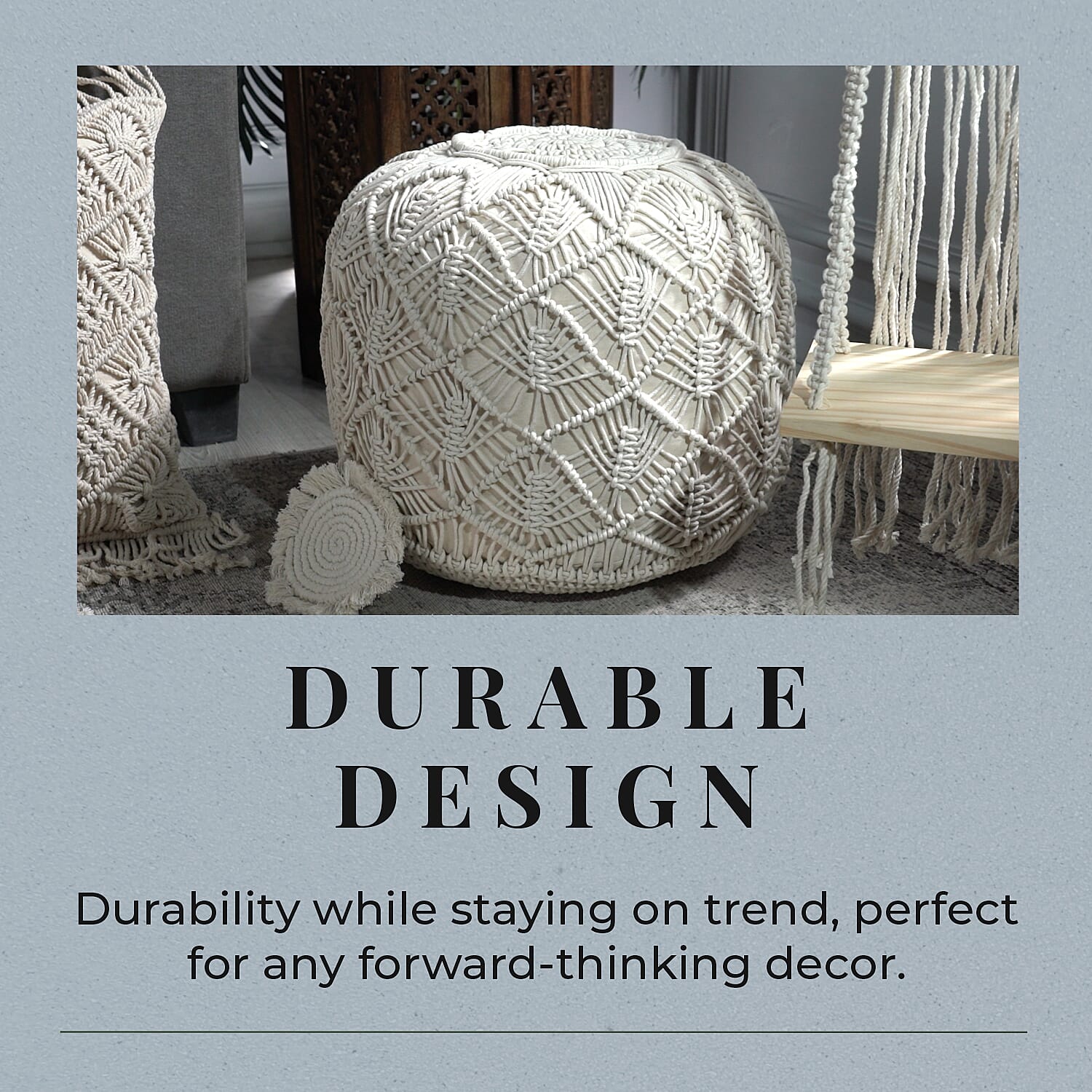 Set of 4 Hand Weaved Cotton Macrame Ottoman, Table Placemat, Wall Hanging Organiser & Placemats Set of 4 Hand Weaved Cotton Macrame Ottoman, Table Placemat, Wall Hanging Organiser & Placemats