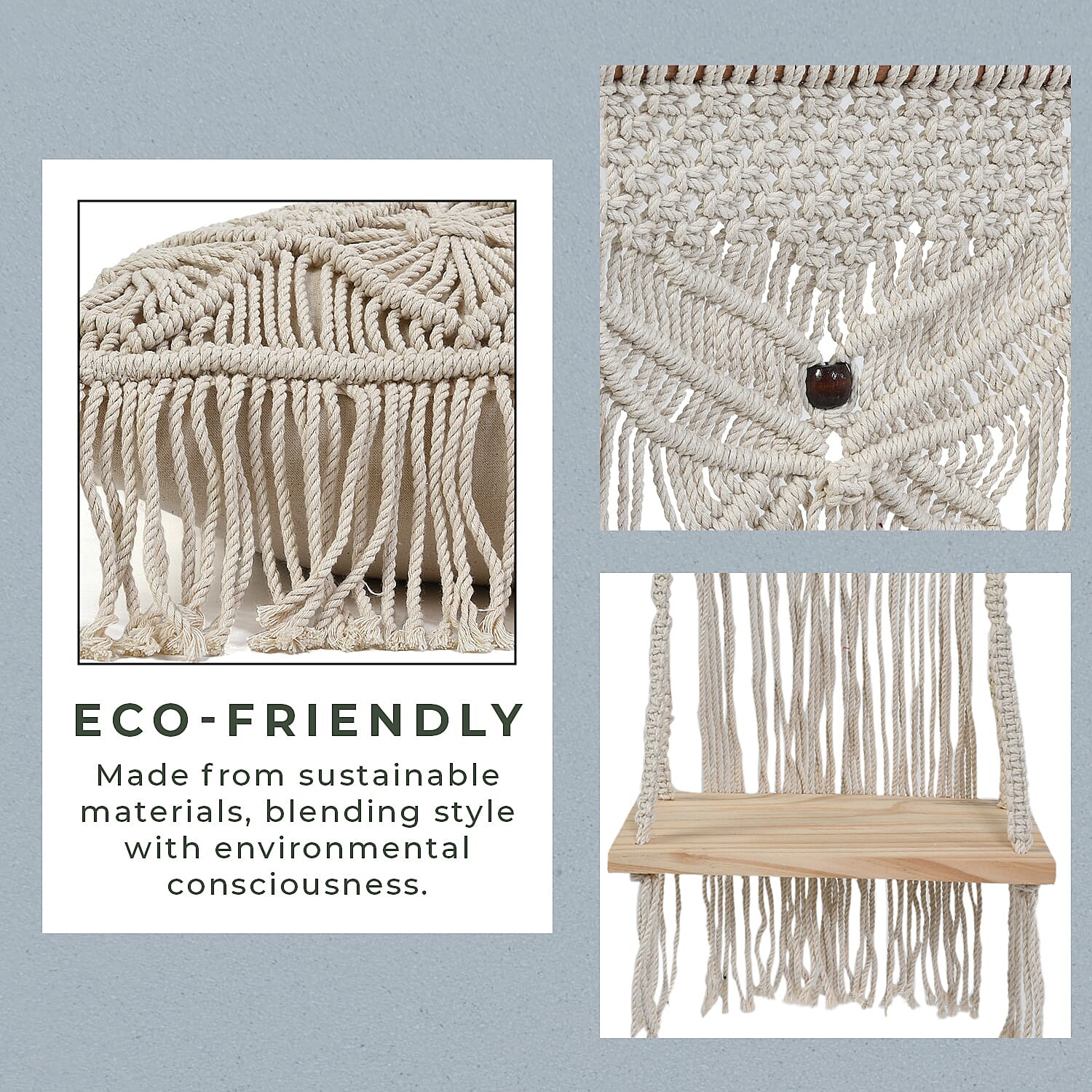 Set of 4 Hand Weaved Cotton Macrame Ottoman, Table Placemat, Wall Hanging Organiser & Placemats Set of 4 Hand Weaved Cotton Macrame Ottoman, Table Placemat, Wall Hanging Organiser & Placemats