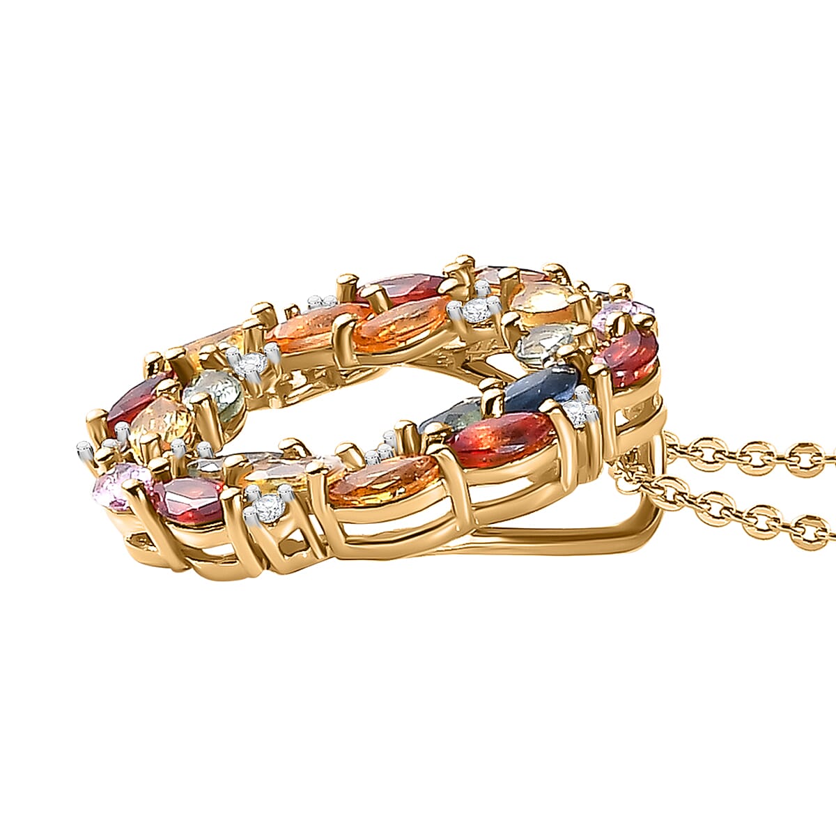 Rainbow Sapphire & Natural Zircon Pendant with Chain (Size 20) in 18K Vermeil Yellow Gold Plated Sterling Silver 1.90 Ct,