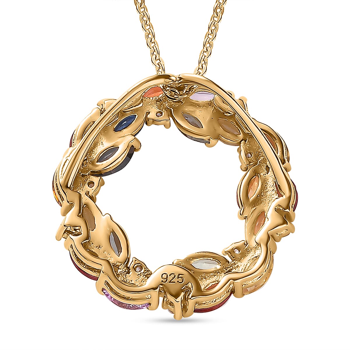 Rainbow Sapphire & Natural Zircon Pendant with Chain (Size 20) in 18K Vermeil Yellow Gold Plated Sterling Silver 1.90 Ct,