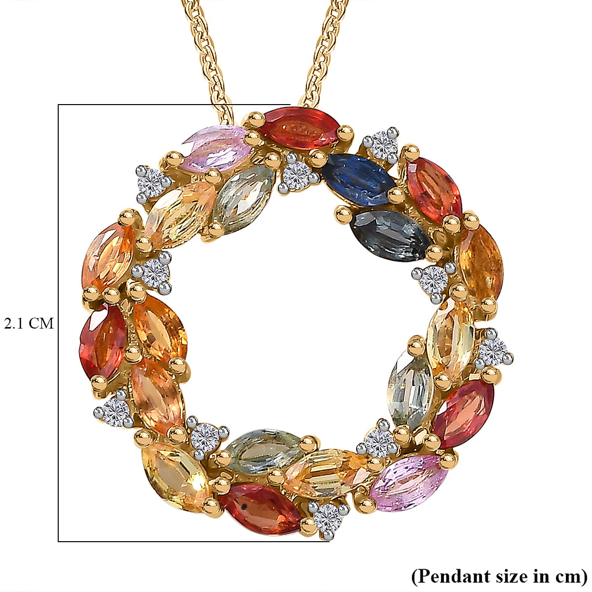 Rainbow Sapphire & Natural Zircon Pendant with Chain (Size 20) in 18K Vermeil Yellow Gold Plated Sterling Silver 1.90 Ct,