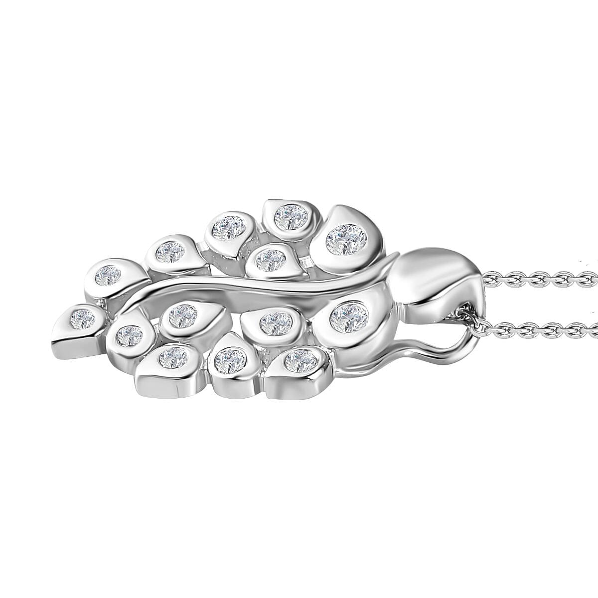 Moissanite Leaf Pendant with Chain (Size 20) in Rhodium Overlay Sterling Silver, Silver Wt. 6.9 Gms