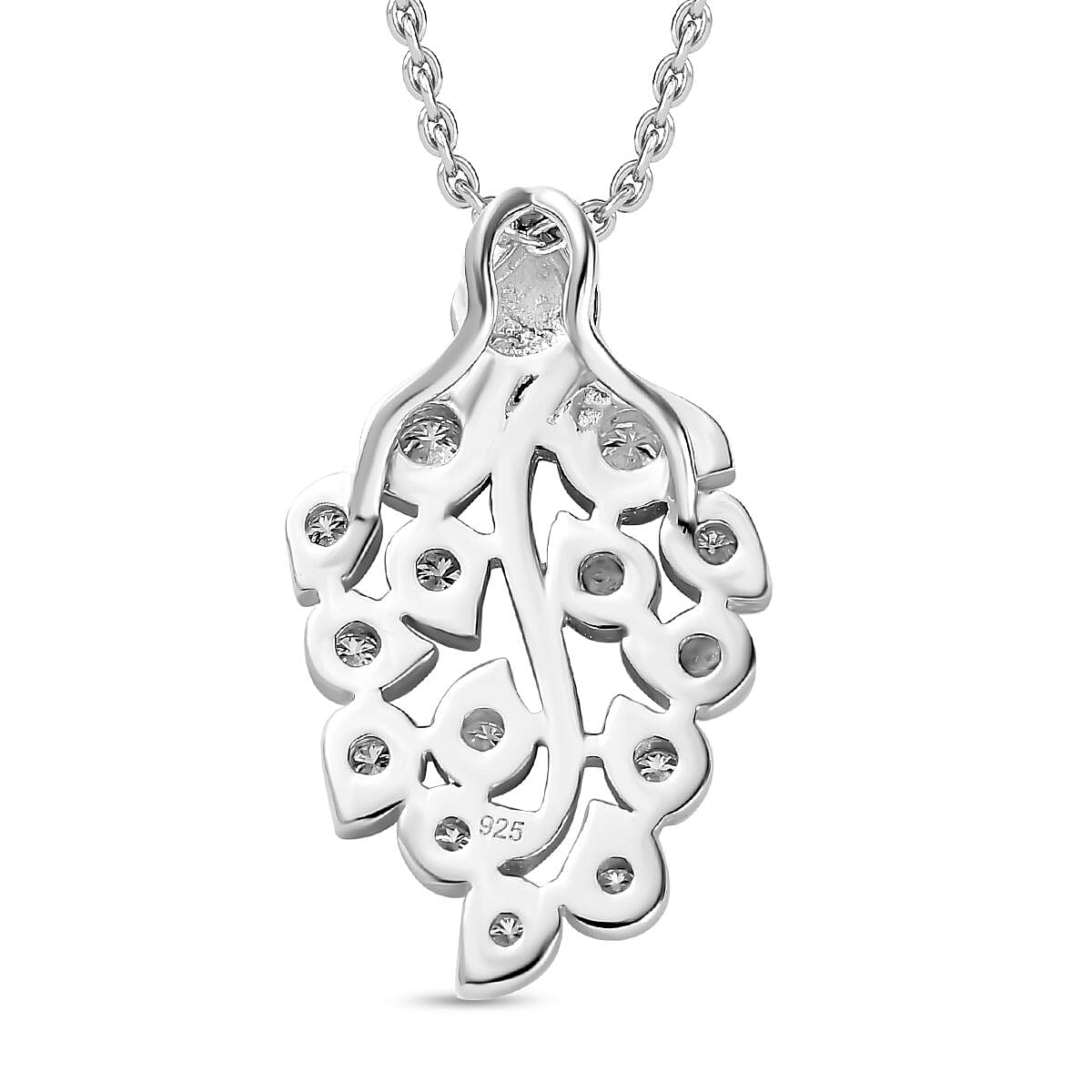 Moissanite Leaf Pendant with Chain (Size 20) in Rhodium Overlay Sterling Silver, Silver Wt. 6.9 Gms