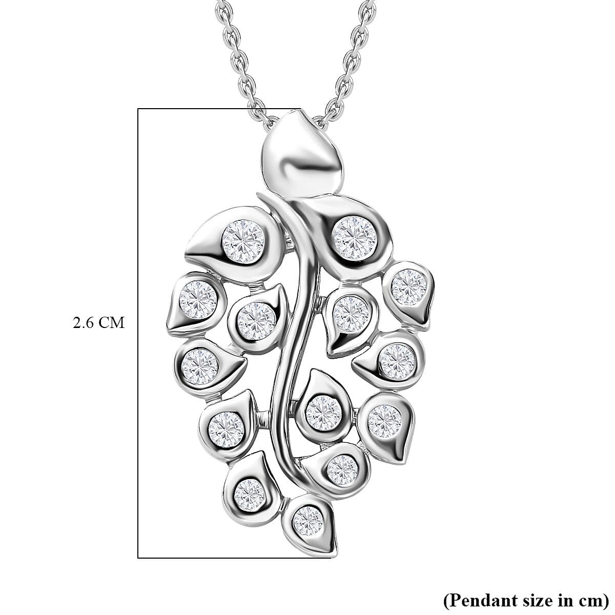 Moissanite Leaf Pendant with Chain (Size 20) in Rhodium Overlay Sterling Silver, Silver Wt. 6.9 Gms