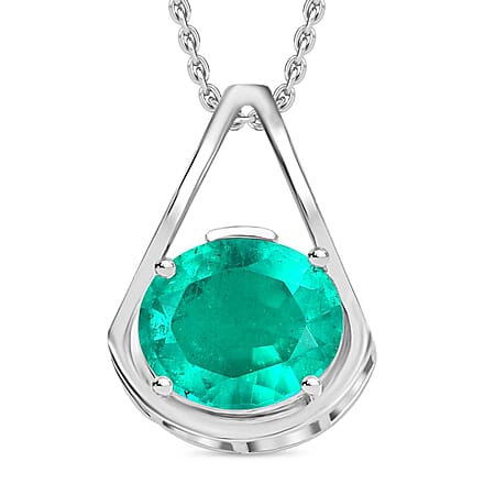 Emeraldine Triplet Quartz Solitaire Pendant with Chain (Size 20) in Platinum Overlay Sterling Silver