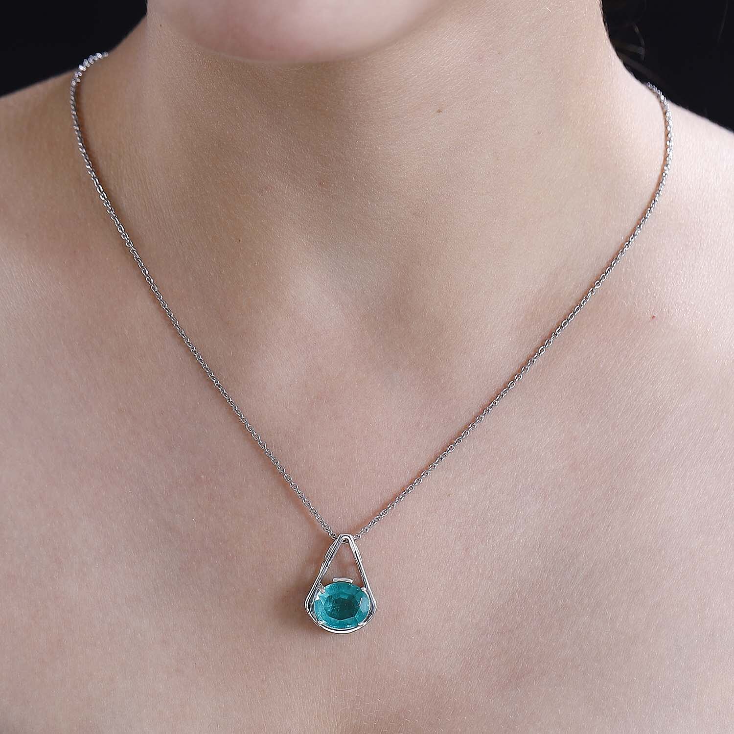 Emeraldine Quartz Pendant with Chain (Size 20) in Platinum Overlay Sterling Silver  5.500  Ct.